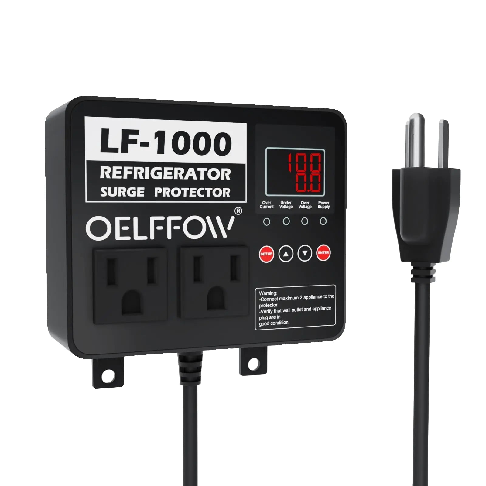 OELFFOW Dual Outlet Refrigerator Surge Guard with Real-Time Display