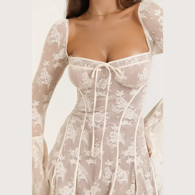 Lace Square Neckline A-Line Dress