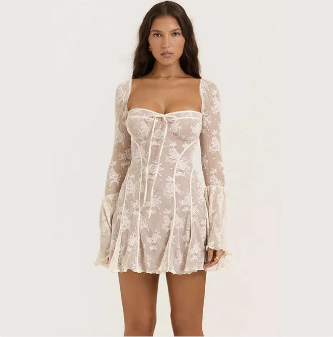 Lace Square Neckline A-Line Dress