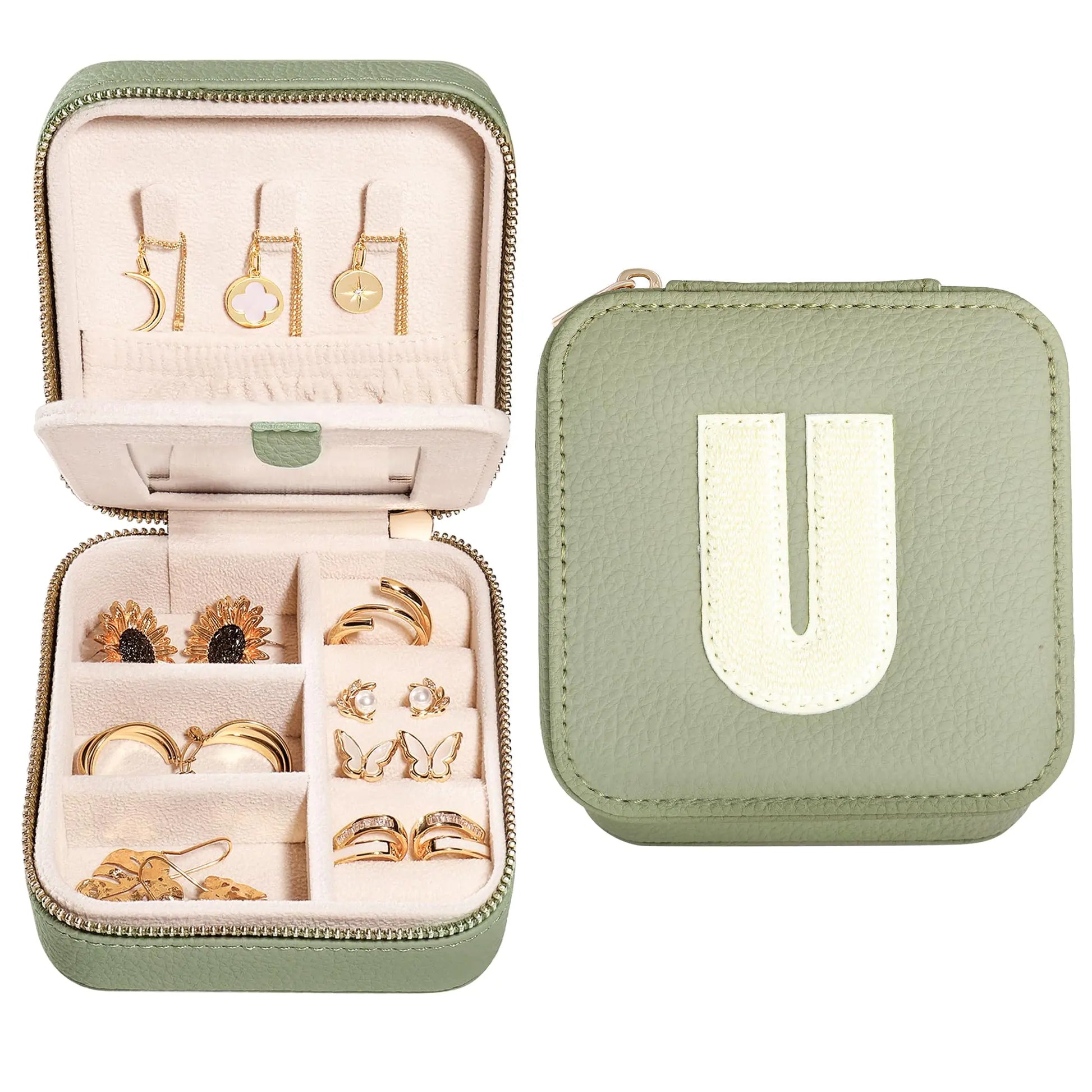S.Leaf Initial Travel Jewelry Case Jewelry Boxes for Women Small Jewelry Box Travel Jewelry Box Jewelry Gift Boxes Jewelry Travel Case Jewelry Organizer Box Portable Travel Jewelry Case Letter U